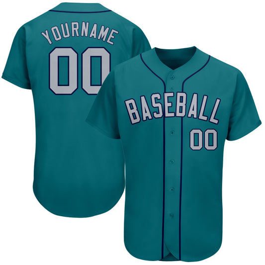 Custom Teal Gray-Navy Authentic Baseball Jersey - Sky-Custom