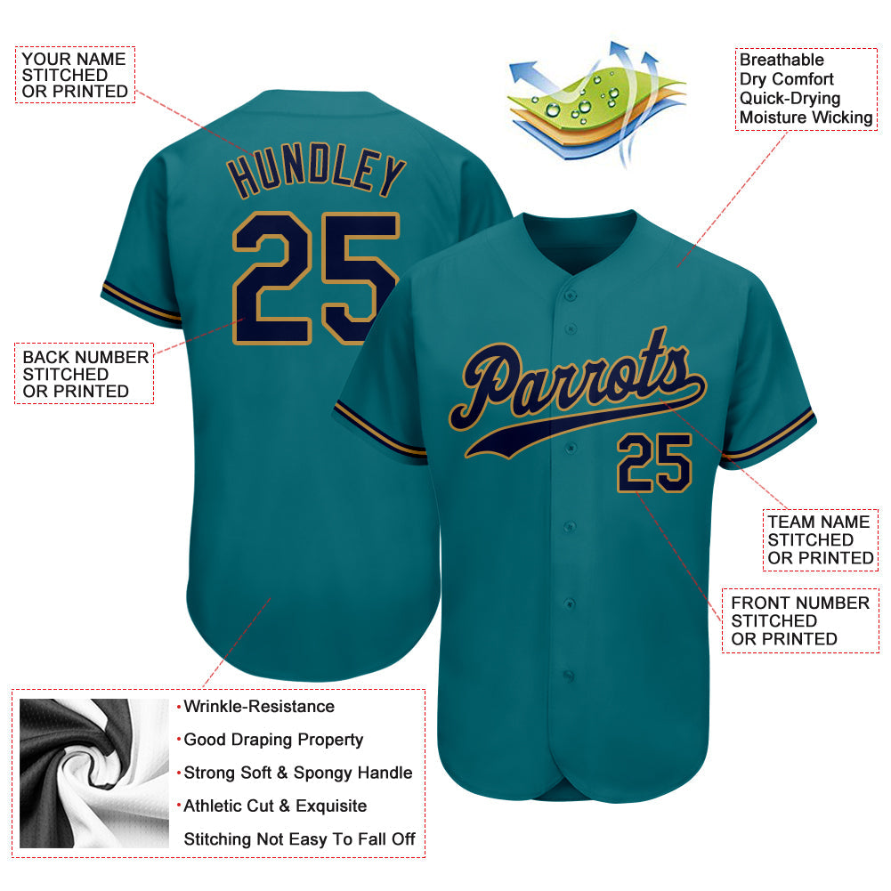 Custom Teal Navy-Old Gold Authentic Baseball Jersey - Sky-Custom