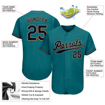 Custom Teal Navy-Old Gold Authentic Baseball Jersey - Sky-Custom
