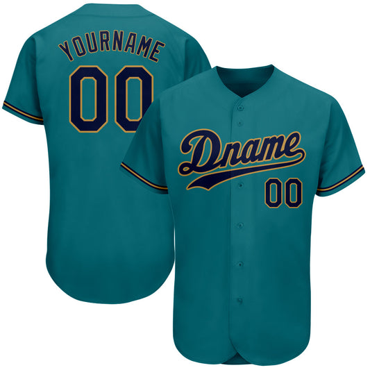Custom Teal Navy-Old Gold Authentic Baseball Jersey - Sky-Custom