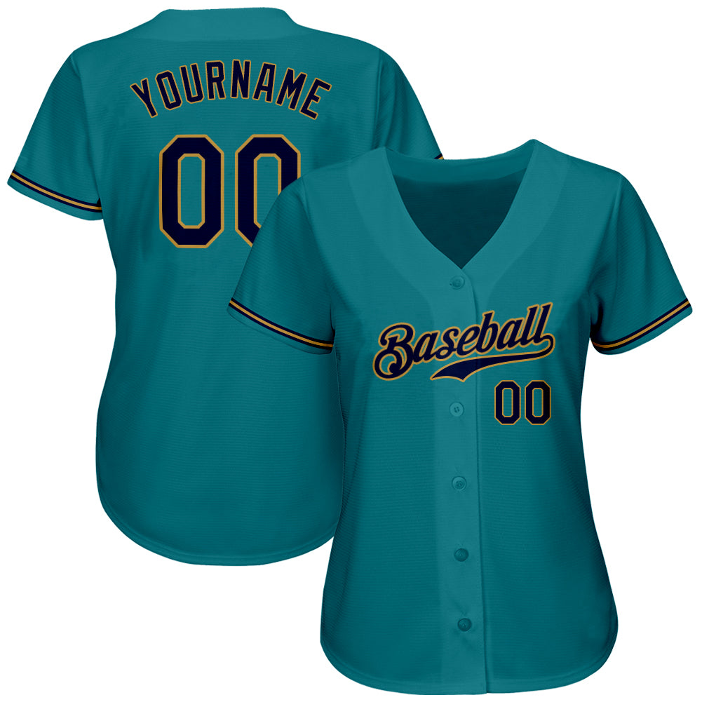 Custom Teal Navy-Old Gold Authentic Baseball Jersey - Sky-Custom