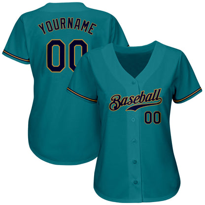 Custom Teal Navy-Old Gold Authentic Baseball Jersey - Sky-Custom