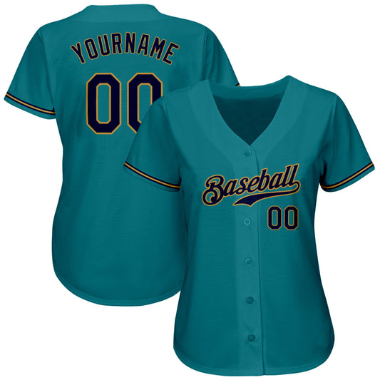 Custom Teal Navy-Old Gold Authentic Baseball Jersey - Sky-Custom