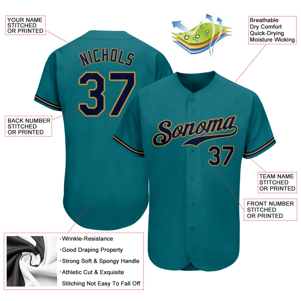 Custom Teal Navy-Old Gold Authentic Baseball Jersey - Sky-Custom