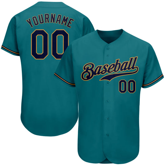 Custom Teal Navy-Old Gold Authentic Baseball Jersey - Sky-Custom