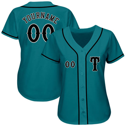 Custom Teal Black-Gray Authentic Baseball Jersey - Sky-Custom