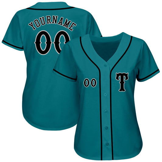 Custom Teal Black-Gray Authentic Baseball Jersey - Sky-Custom