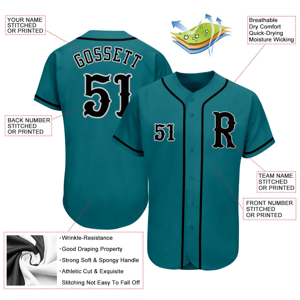 Custom Teal Black-Gray Authentic Baseball Jersey - Sky-Custom