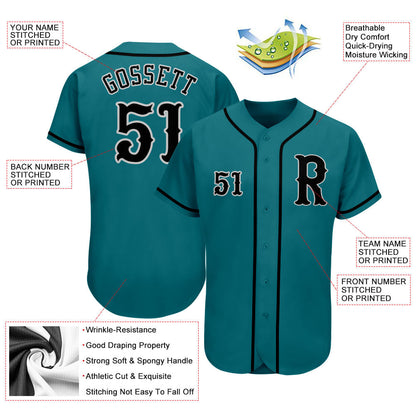 Custom Teal Black-Gray Authentic Baseball Jersey - Sky-Custom