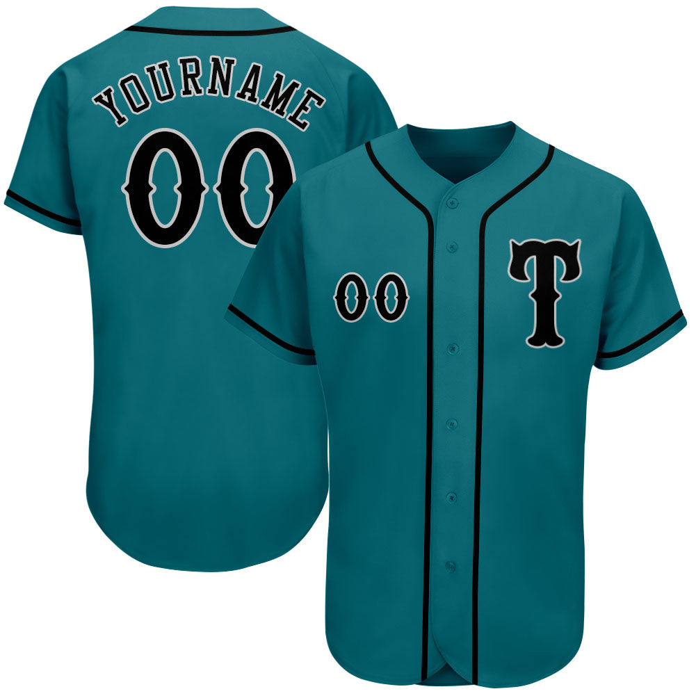 Custom Teal Black-Gray Authentic Baseball Jersey - Sky-Custom