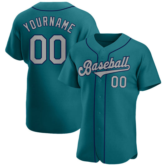 Custom Teal Gray-Navy Authentic Baseball Jersey - Sky-Custom