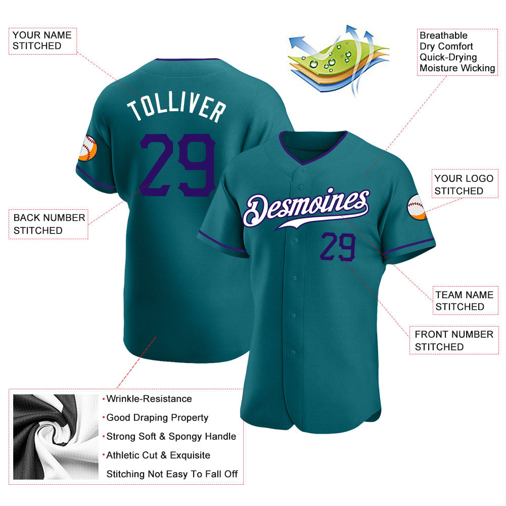 Custom Teal Purple-White Authentic Baseball Jersey - Sky-Custom