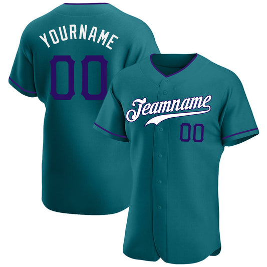 Custom Teal Purple-White Authentic Baseball Jersey - Sky-Custom