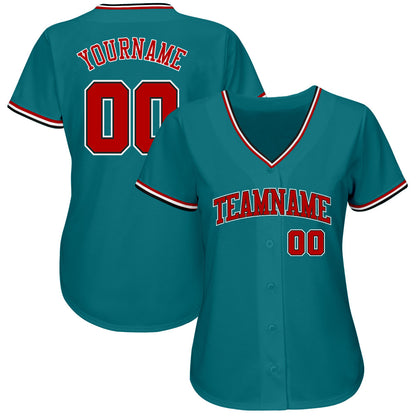 Custom Teal Red-Black Authentic Baseball Jersey - Sky-Custom