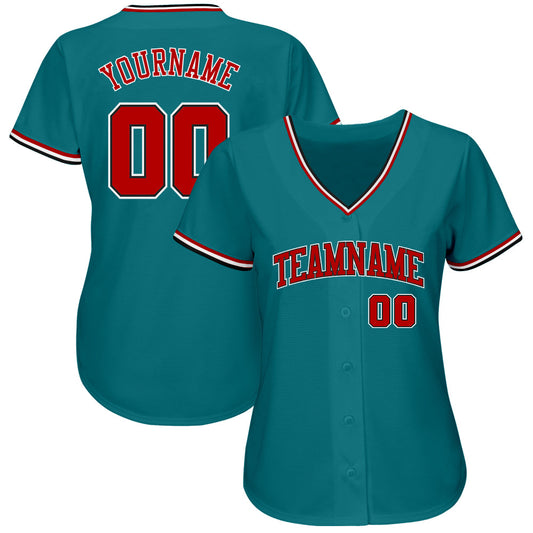 Custom Teal Red-Black Authentic Baseball Jersey - Sky-Custom