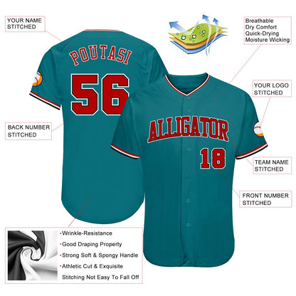 Custom Teal Red-Black Authentic Baseball Jersey - Sky-Custom