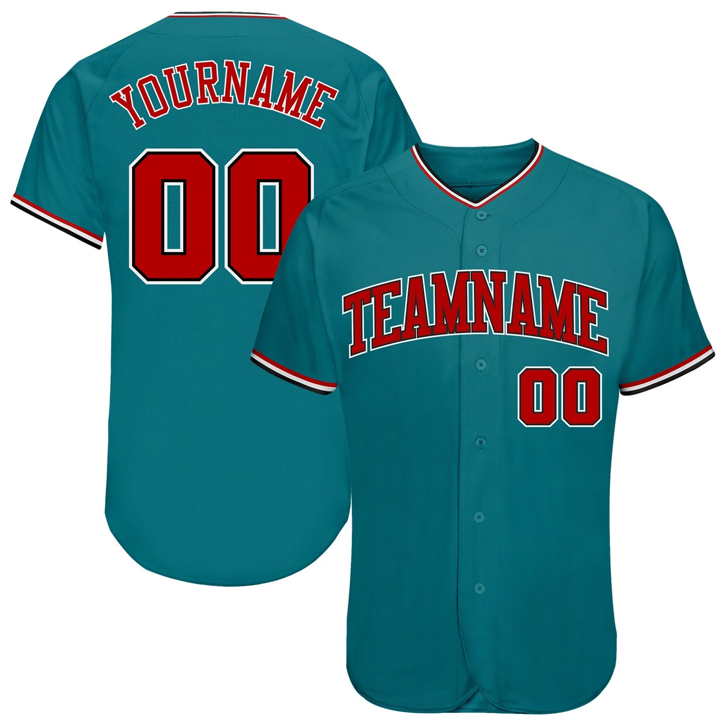 Custom Teal Red-Black Authentic Baseball Jersey - Sky-Custom