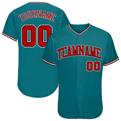 Custom Teal Red-Black Authentic Baseball Jersey - Sky-Custom