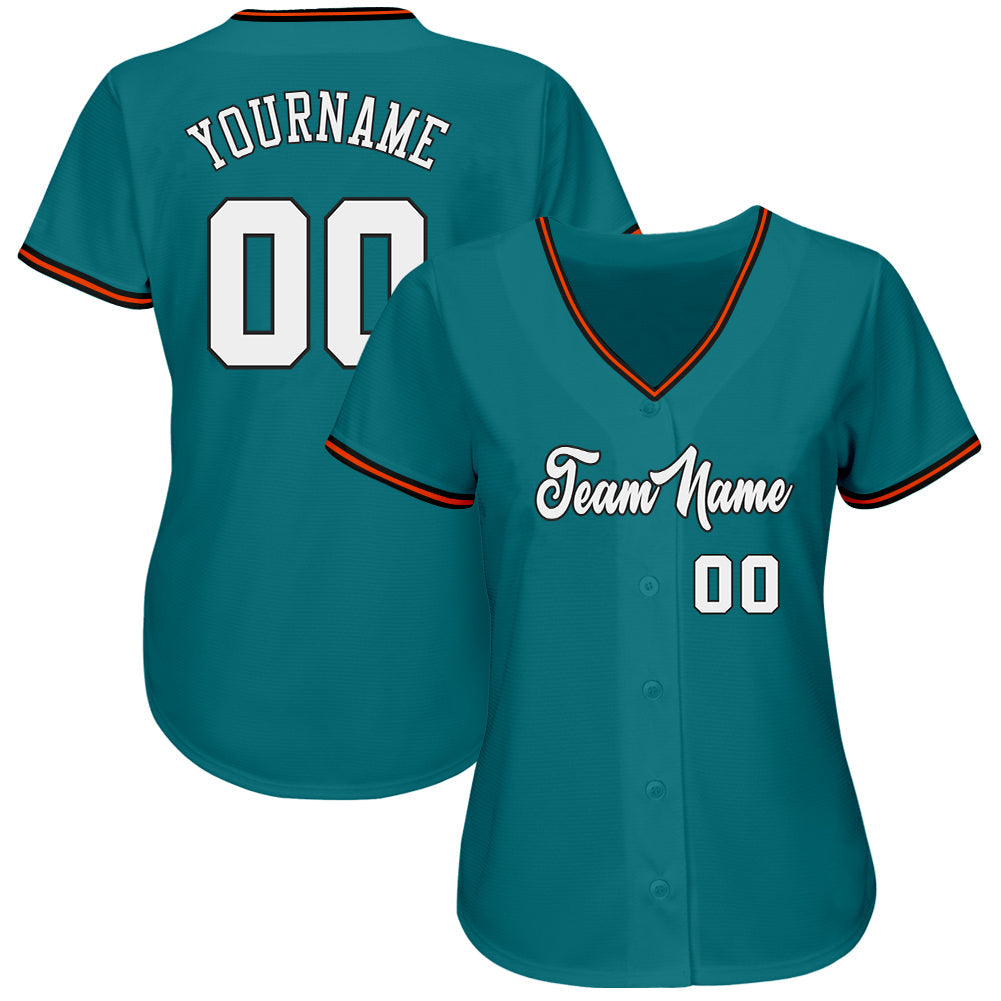 Custom Teal White-Orange Authentic Baseball Jersey - Sky-Custom