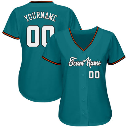Custom Teal White-Orange Authentic Baseball Jersey - Sky-Custom