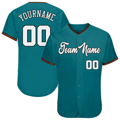 Custom Teal White-Orange Authentic Baseball Jersey - Sky-Custom