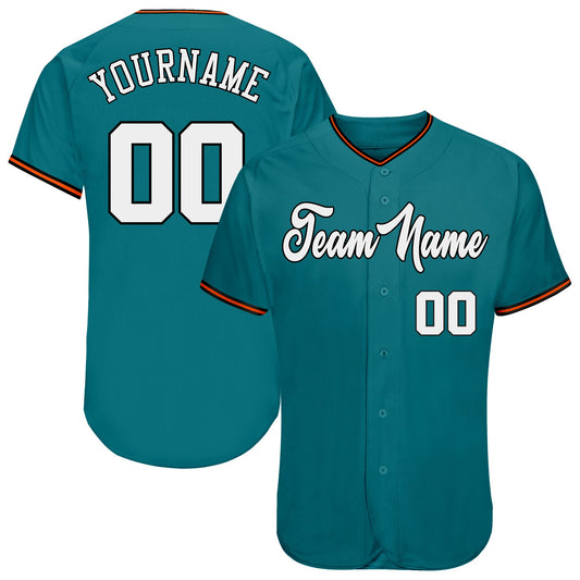 Custom Teal White-Orange Authentic Baseball Jersey - Sky-Custom