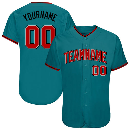 Custom Teal Red-Black Authentic Baseball Jersey - Sky-Custom
