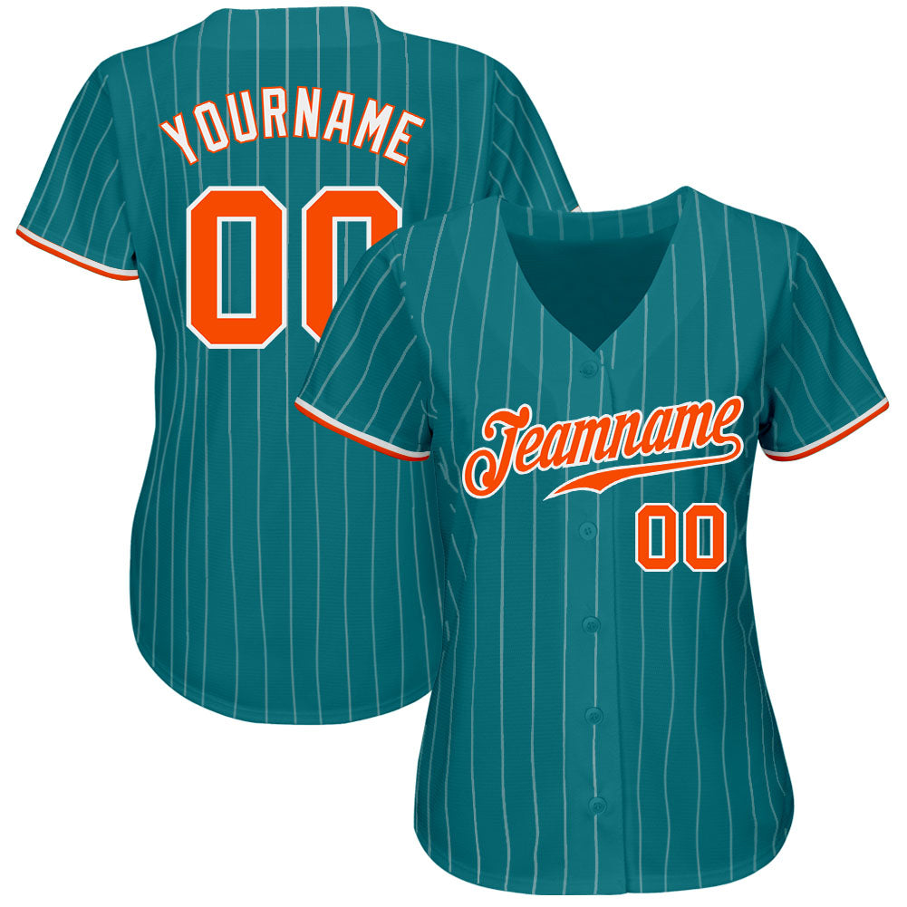 Custom Teal White Pinstripe Orange-White Authentic Baseball Jersey - Sky-Custom