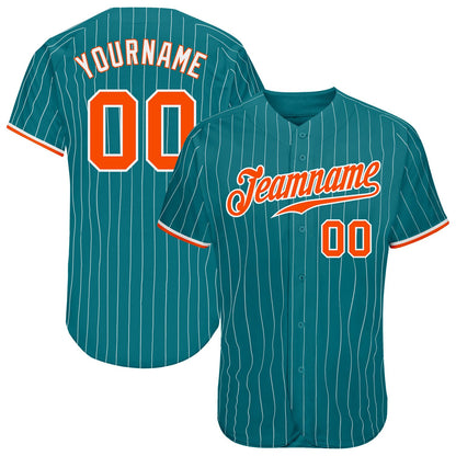 Custom Teal White Pinstripe Orange-White Authentic Baseball Jersey - Sky-Custom