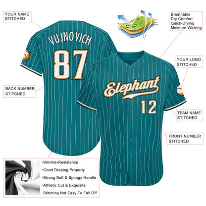 Custom Teal White Pinstripe White-Old Gold Authentic Baseball Jersey - Sky-Custom