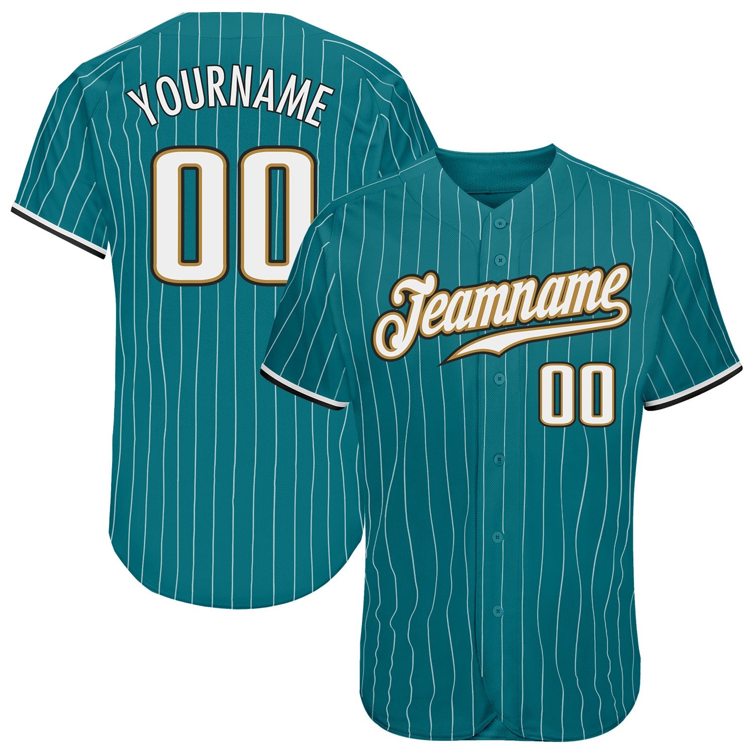 Custom Teal White Pinstripe White-Old Gold Authentic Baseball Jersey - Sky-Custom