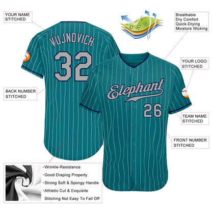 Custom Teal White Pinstripe Gray-Navy Authentic Baseball Jersey - Sky-Custom
