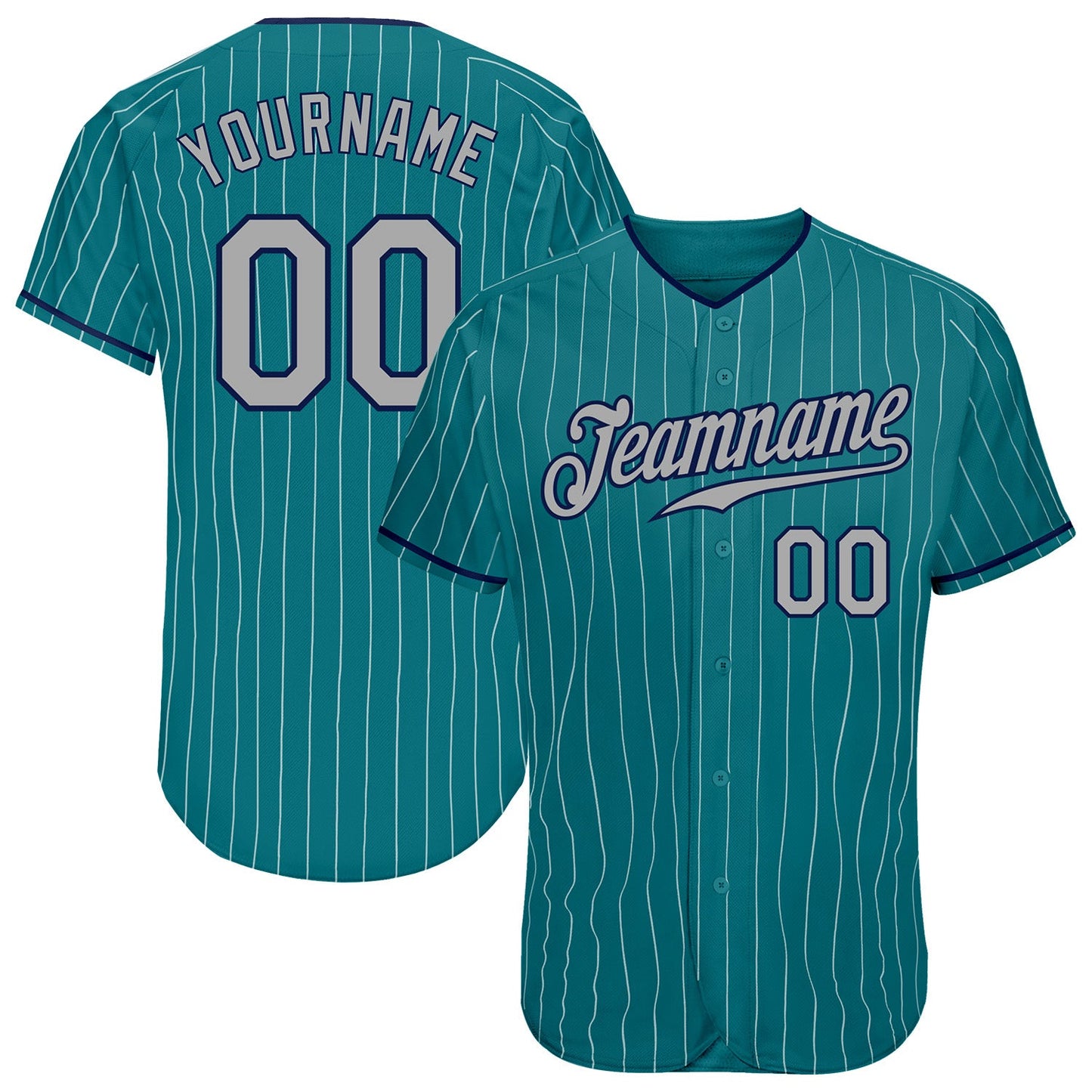 Custom Teal White Pinstripe Gray-Navy Authentic Baseball Jersey - Sky-Custom