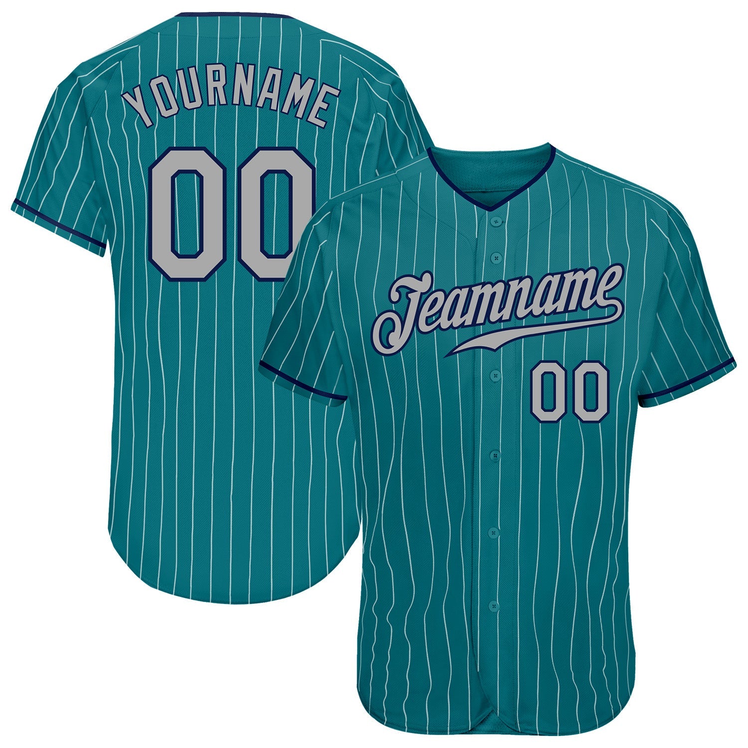 Custom Teal White Pinstripe Gray-Navy Authentic Baseball Jersey - Sky-Custom