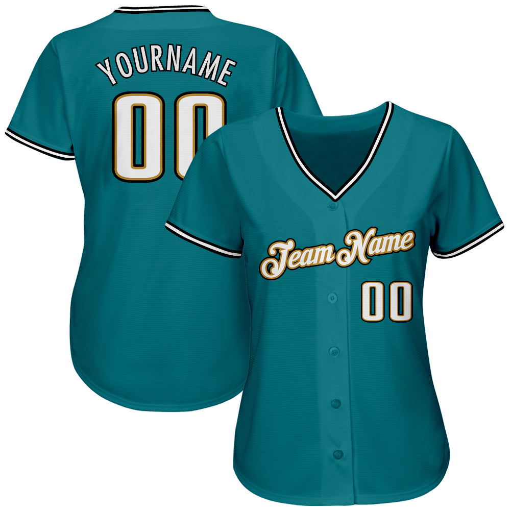 Custom Teal White-Old Gold Authentic Baseball Jersey - Sky-Custom