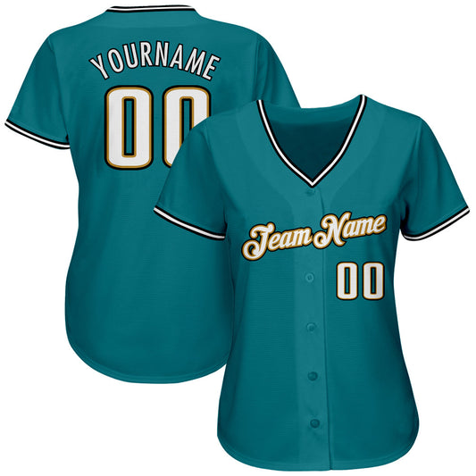 Custom Teal White-Old Gold Authentic Baseball Jersey - Sky-Custom