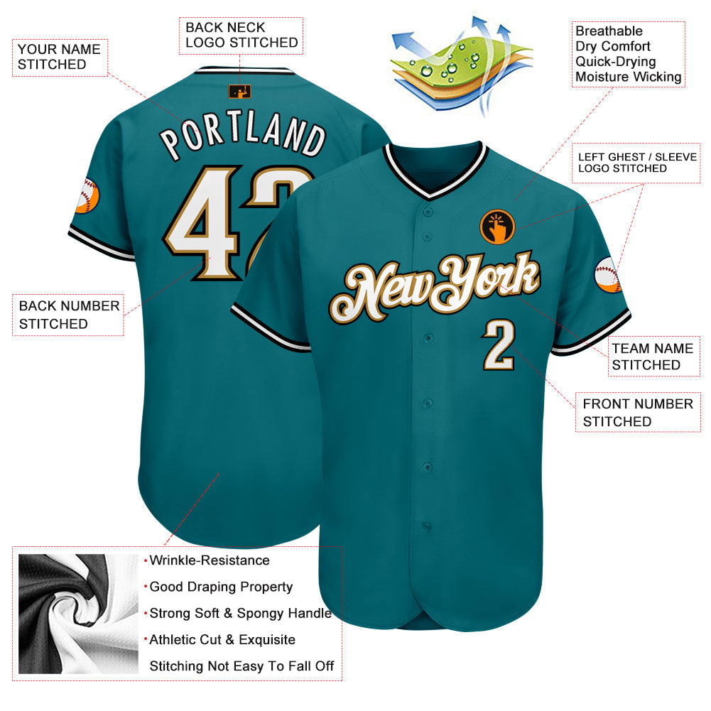 Custom Teal White-Old Gold Authentic Baseball Jersey - Sky-Custom