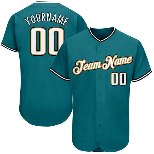 Custom Teal White-Old Gold Authentic Baseball Jersey - Sky-Custom
