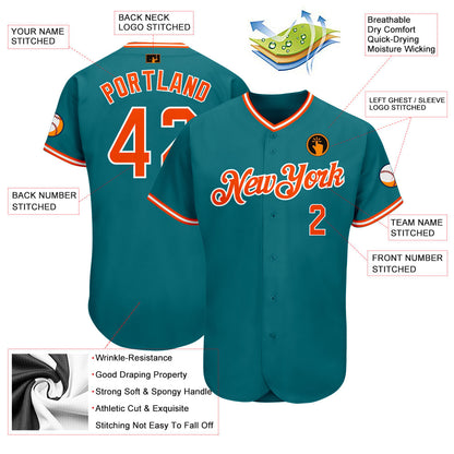 Custom Teal Orange-White Authentic Baseball Jersey - Sky-Custom