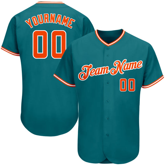 Custom Teal Orange-White Authentic Baseball Jersey - Sky-Custom