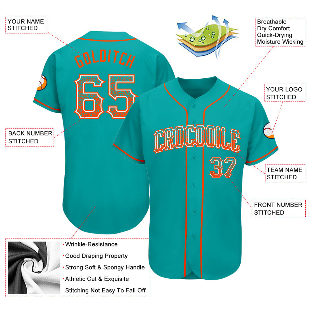 Custom Aqua Orange-White Authentic Drift Fashion Baseball Jersey - Sky-Custom
