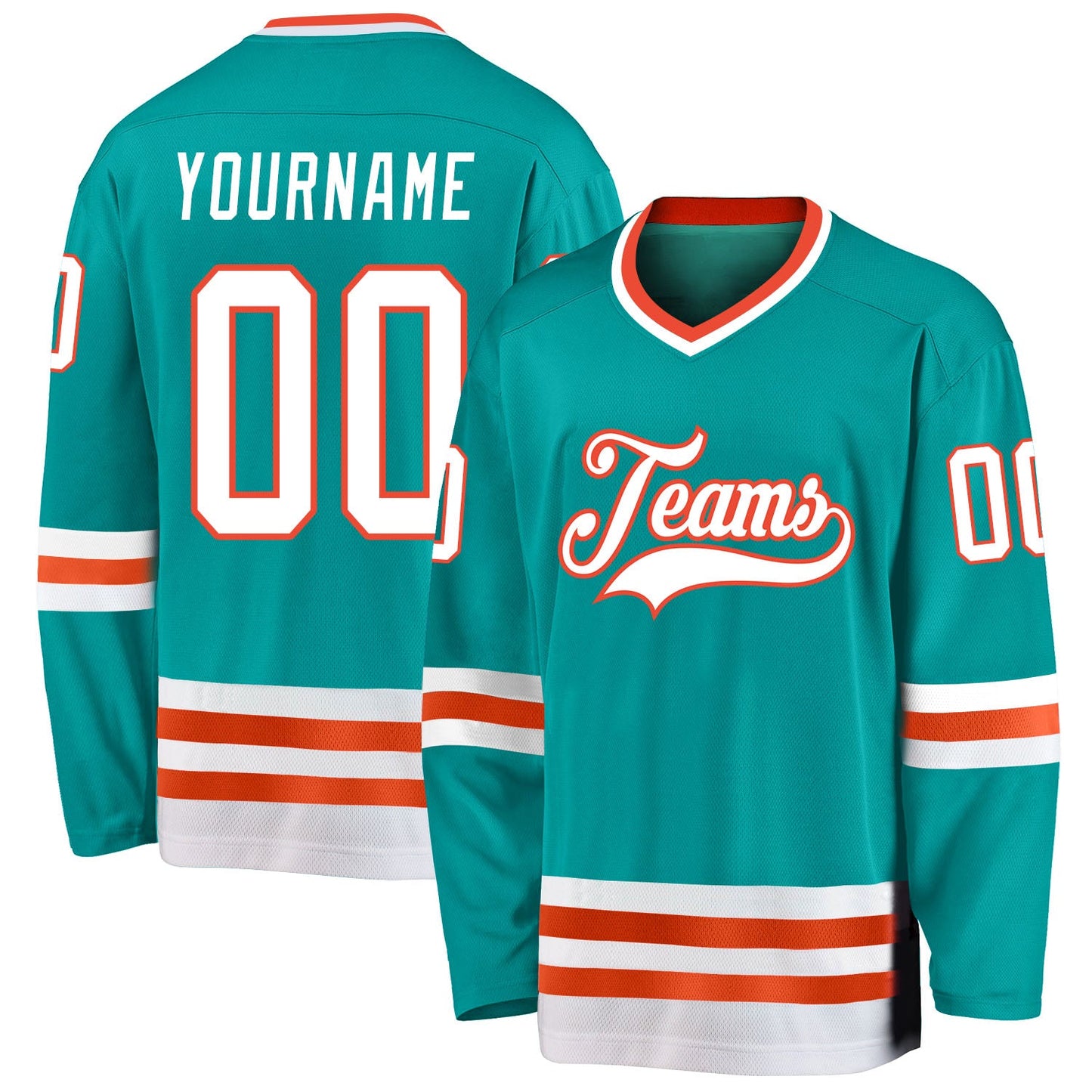 Custom Aqua White-Orange Hockey Jersey - Sky-Custom