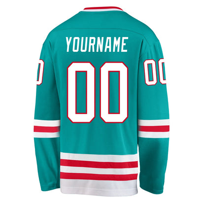 Custom Aqua White-Red Hockey Jersey - Sky-Custom