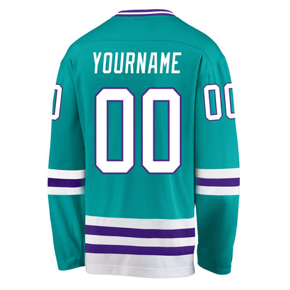 Custom Aqua White-Purple Hockey Jersey - Sky-Custom
