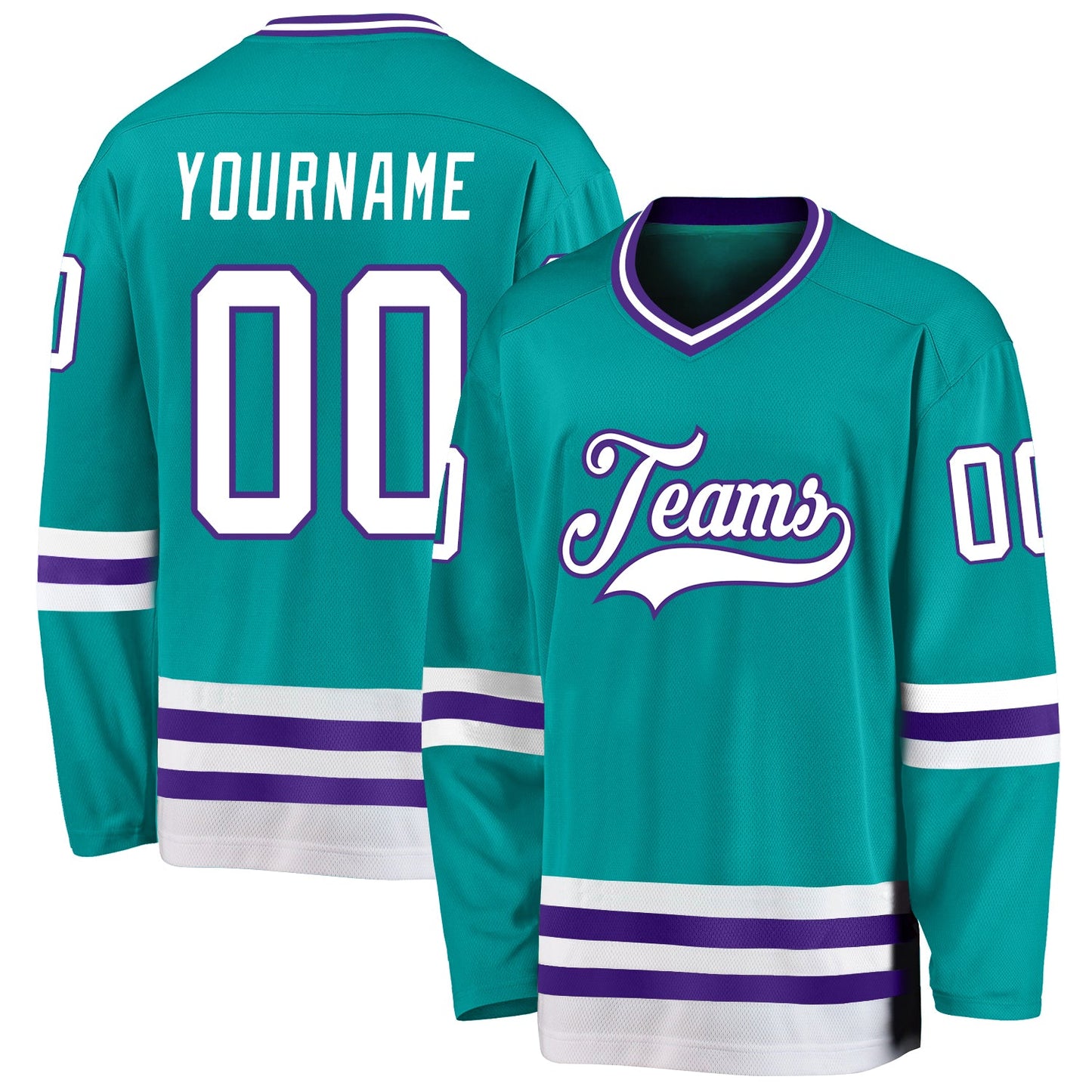 Custom Aqua White-Purple Hockey Jersey - Sky-Custom
