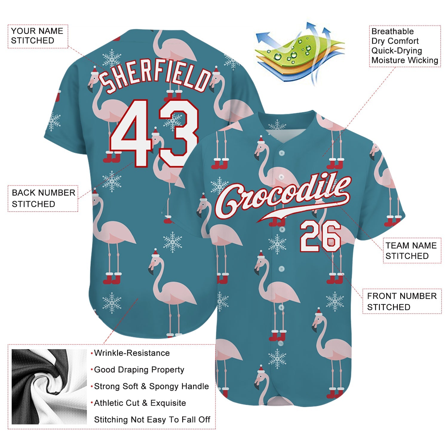 Custom Teal White-Red Christmas 3D Authentic Baseball Jersey - Sky-Custom