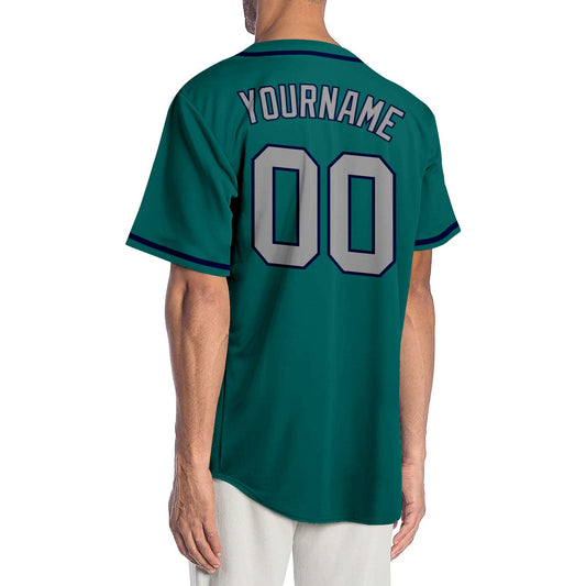 Custom Teal Gray-Navy Authentic Baseball Jersey - Sky-Custom
