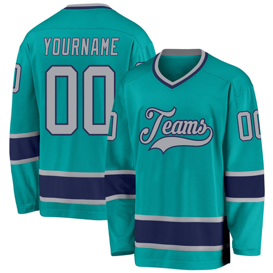 Custom Aqua Gray-Navy Hockey Jersey - Sky-Custom