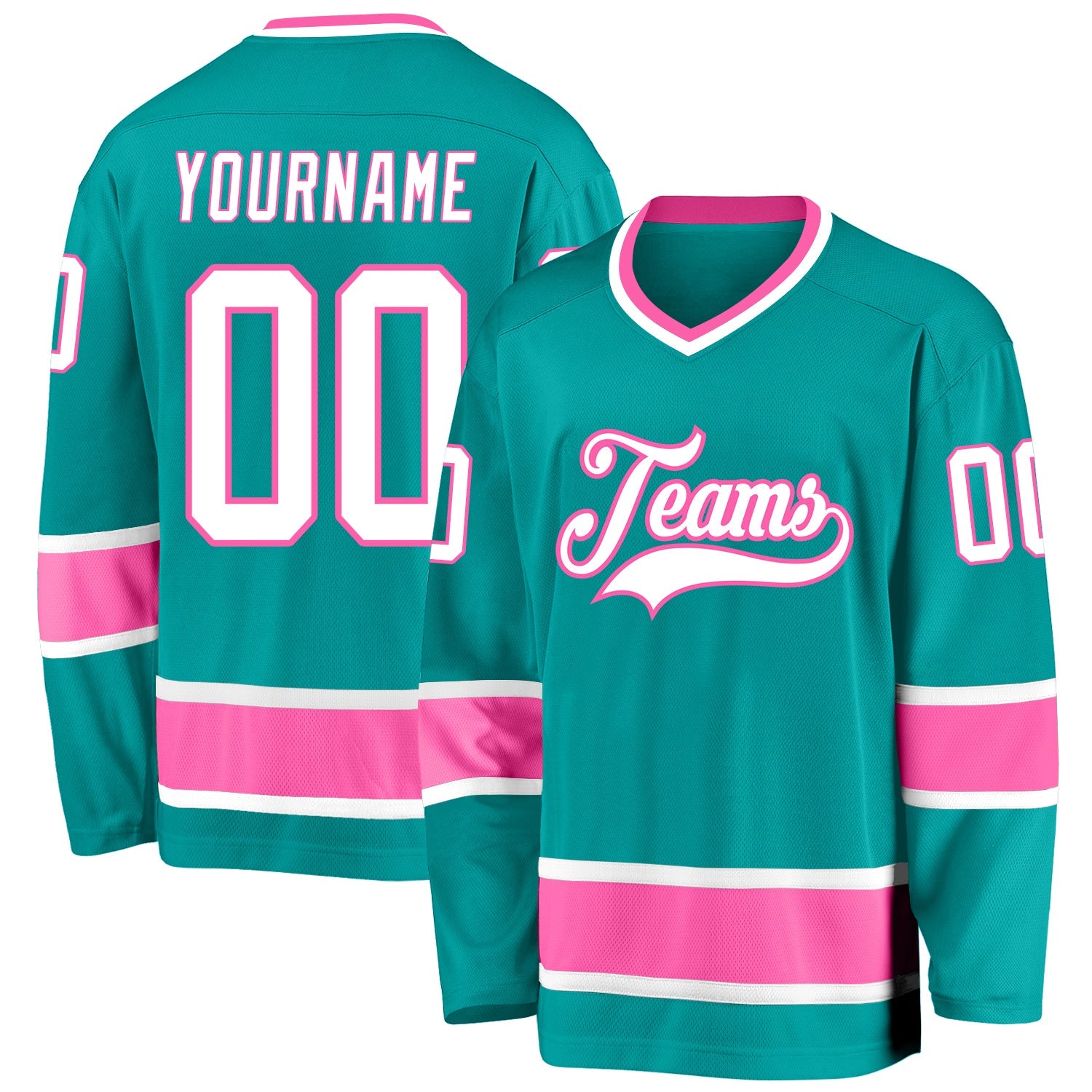 Custom Aqua White-Pink Hockey Jersey - Sky-Custom