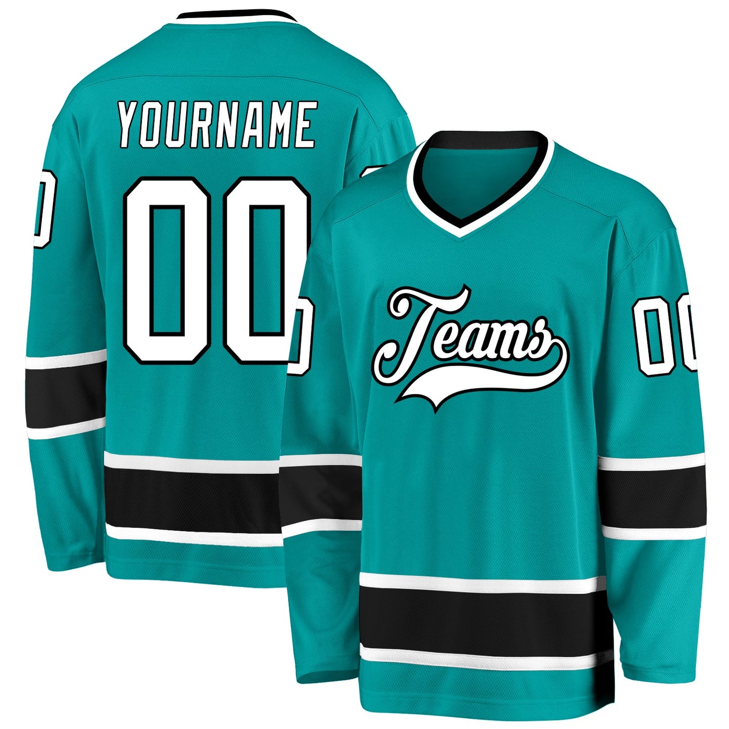 Custom Aqua White-Black Hockey Jersey - Sky-Custom